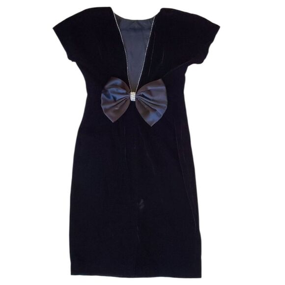 Vintage 80s  Dress Size 10 Black Velvet Cocktail Open Back Retro Preppy  DATIANI - Picture 1 of 12